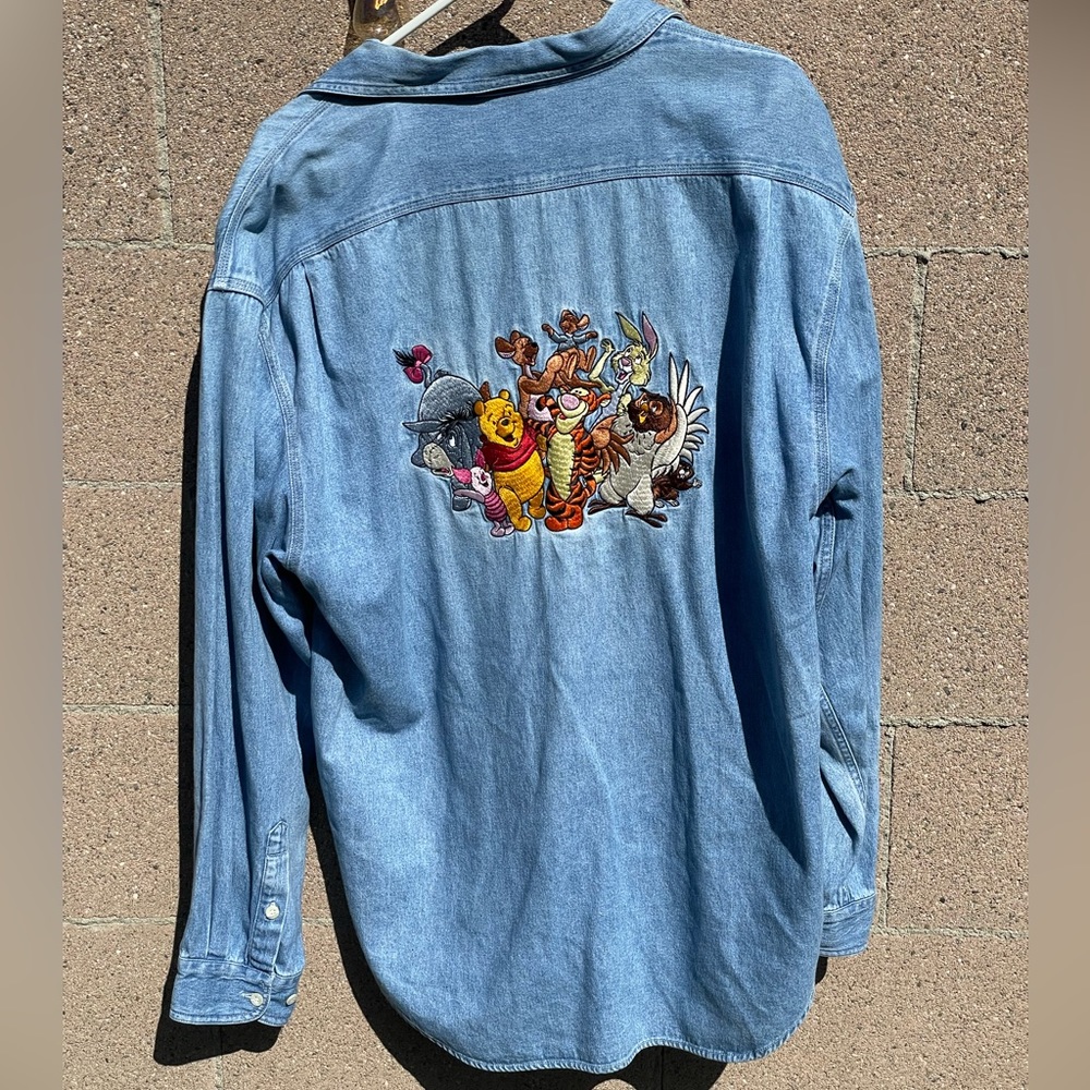 Vintage Disney Store Winnie the Pooh Women's Denim Shirt Long Sleeve